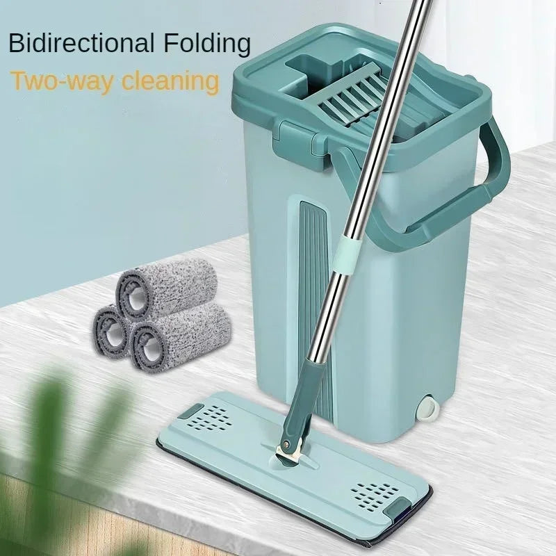 Scratch Free, Hand washable, wooden floor mop, lazy flat & rotating mop Bucket